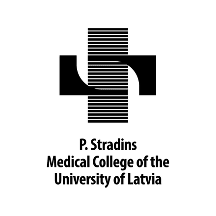 P.Stradins Medical College of the University of Latvia black and white logo